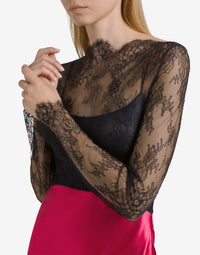 Shiny satin and lace maxi dress - Fantasy Fuchsia