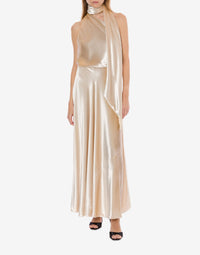 Robe à une épaule en velours brillant - Ivory