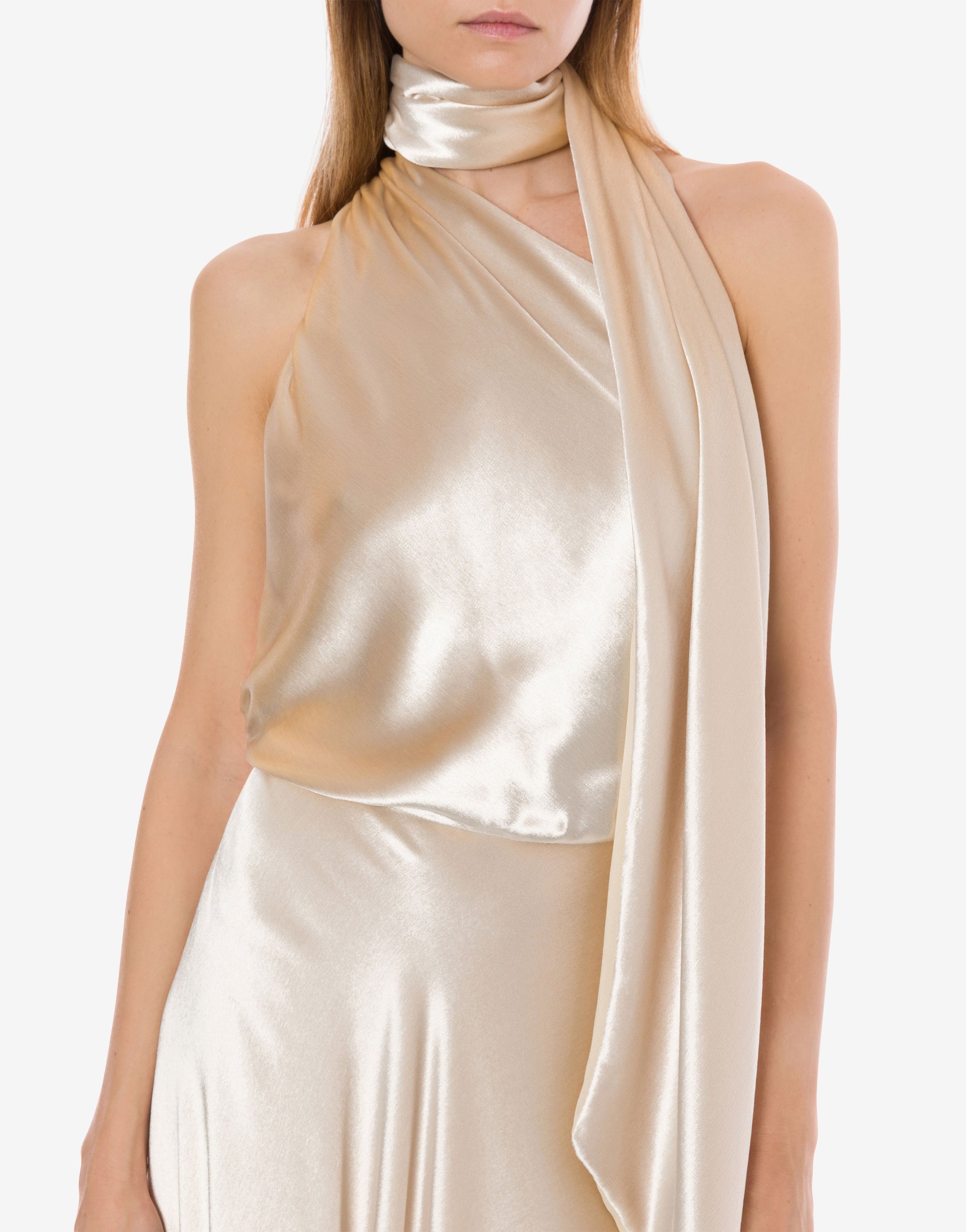 Robe à une épaule en velours brillant - Ivory