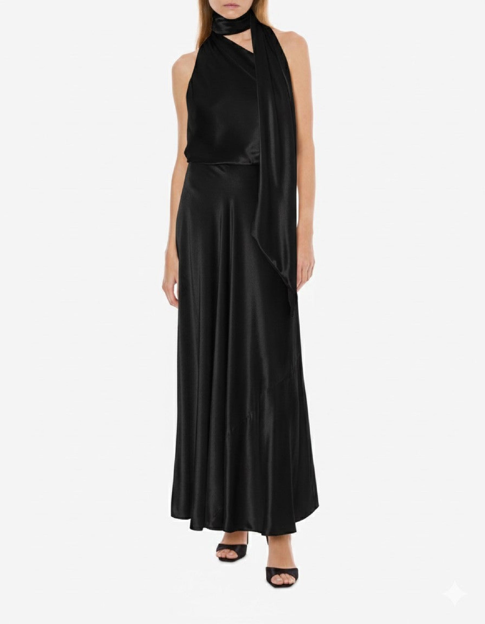 Robe à une épaule en velours brillant - Black