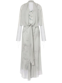 Robe en soie à manches longues avec imprimé floral - Fantasy Ice Grey