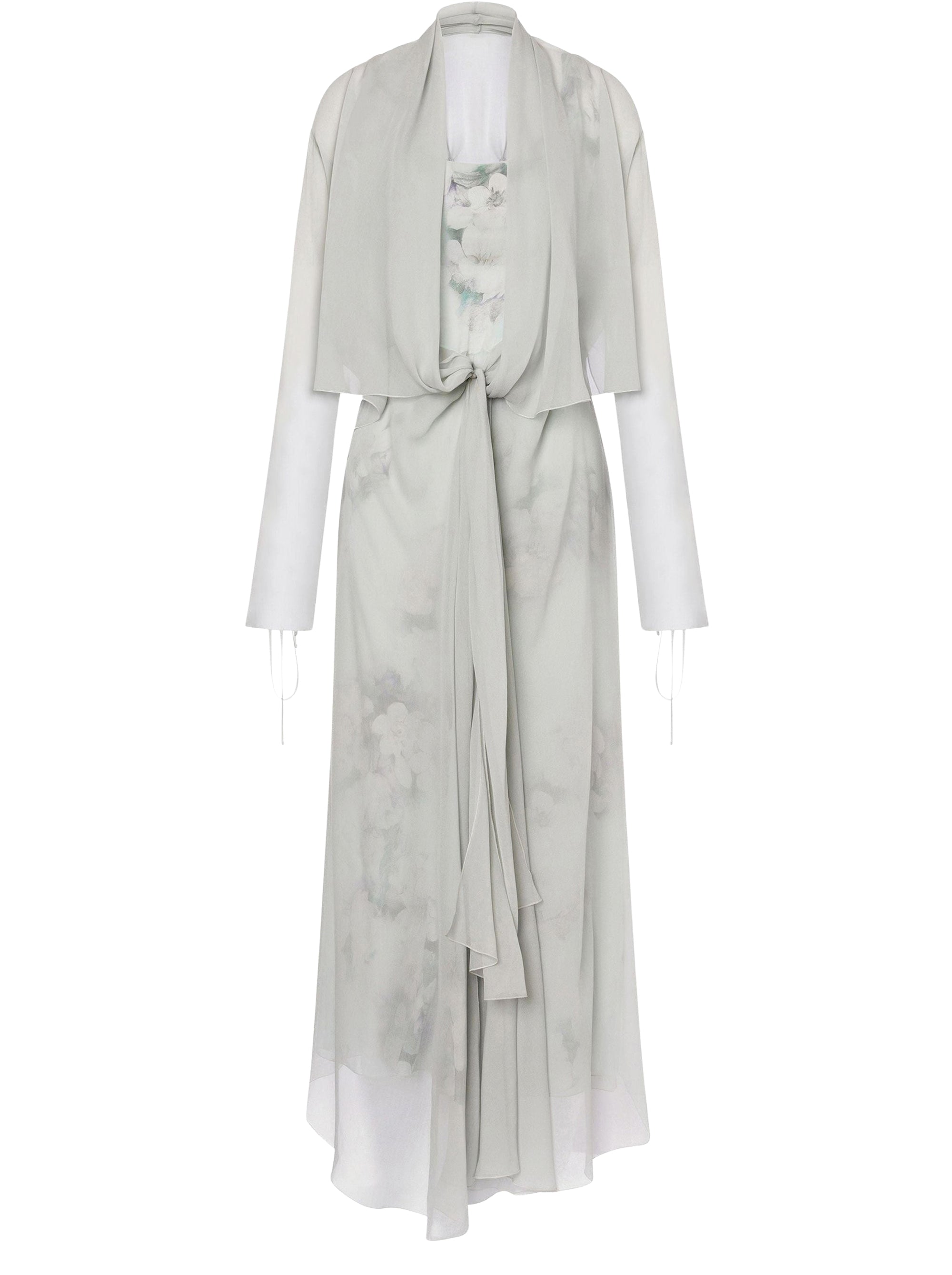 Robe en soie à manches longues avec imprimé floral - Fantasy Ice Grey