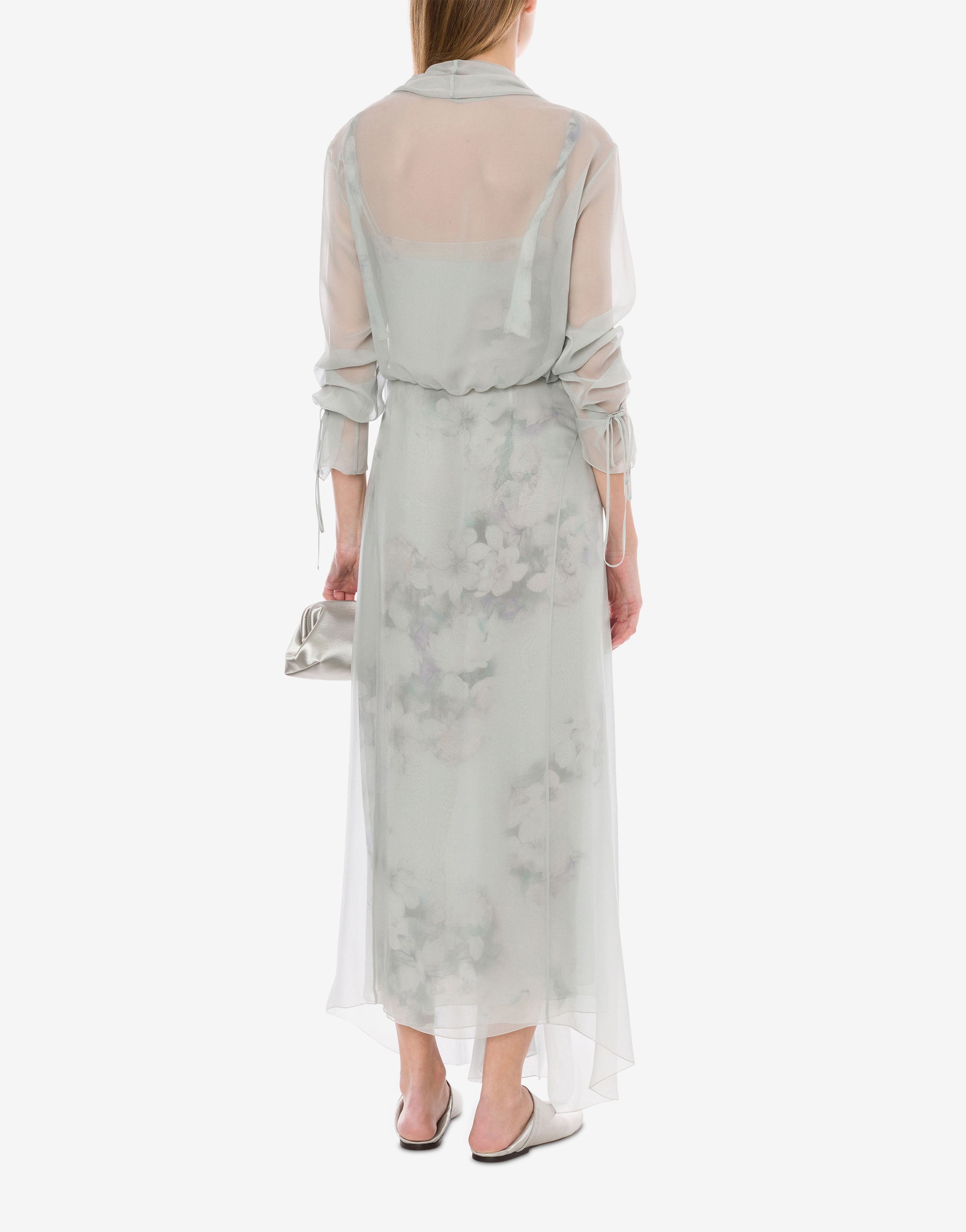 Robe en soie à manches longues avec imprimé floral - Fantasy Ice Grey