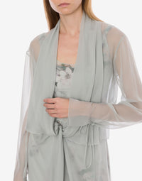 Robe en soie à manches longues avec imprimé floral - Fantasy Ice Grey