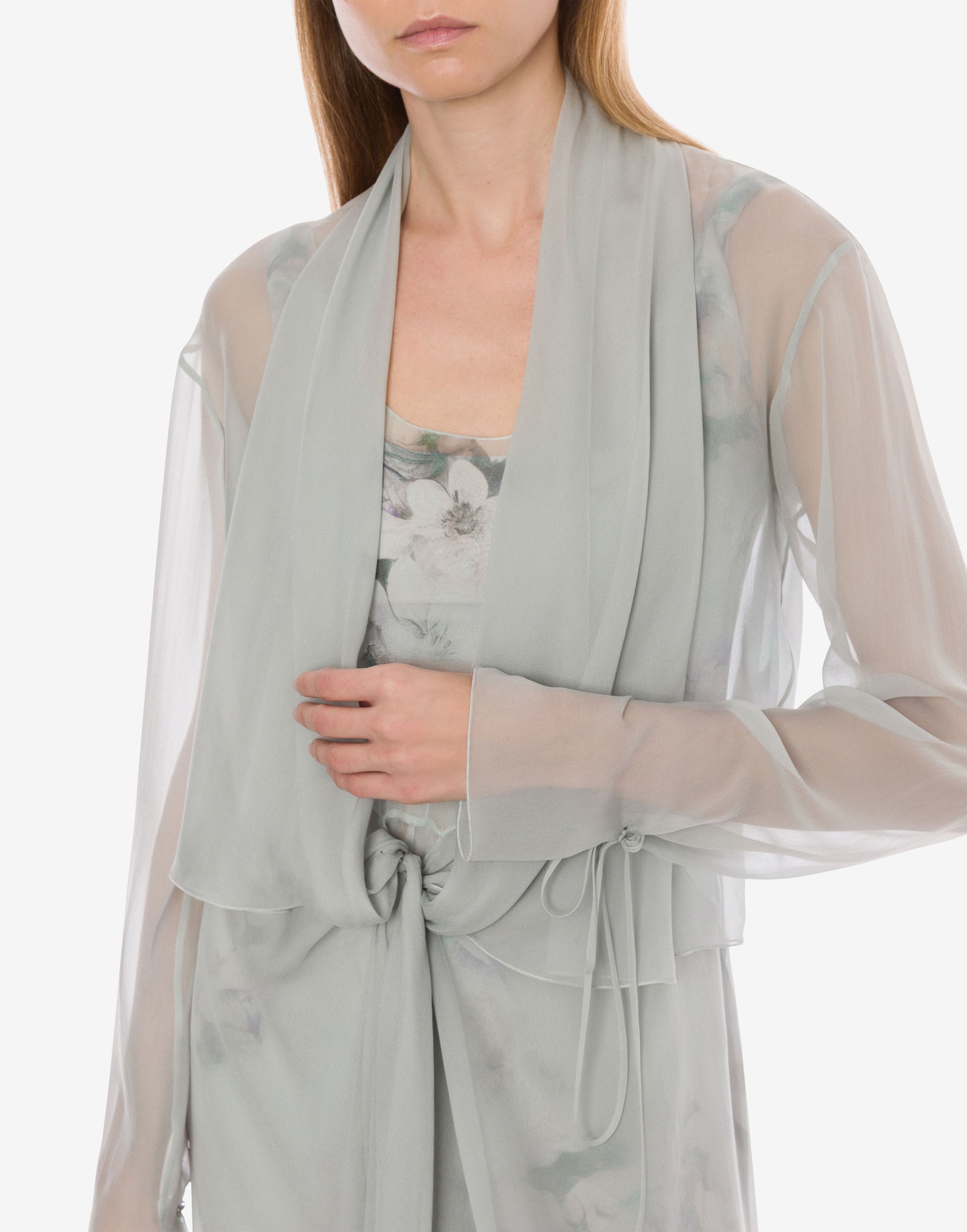 Robe en soie à manches longues avec imprimé floral - Fantasy Ice Grey
