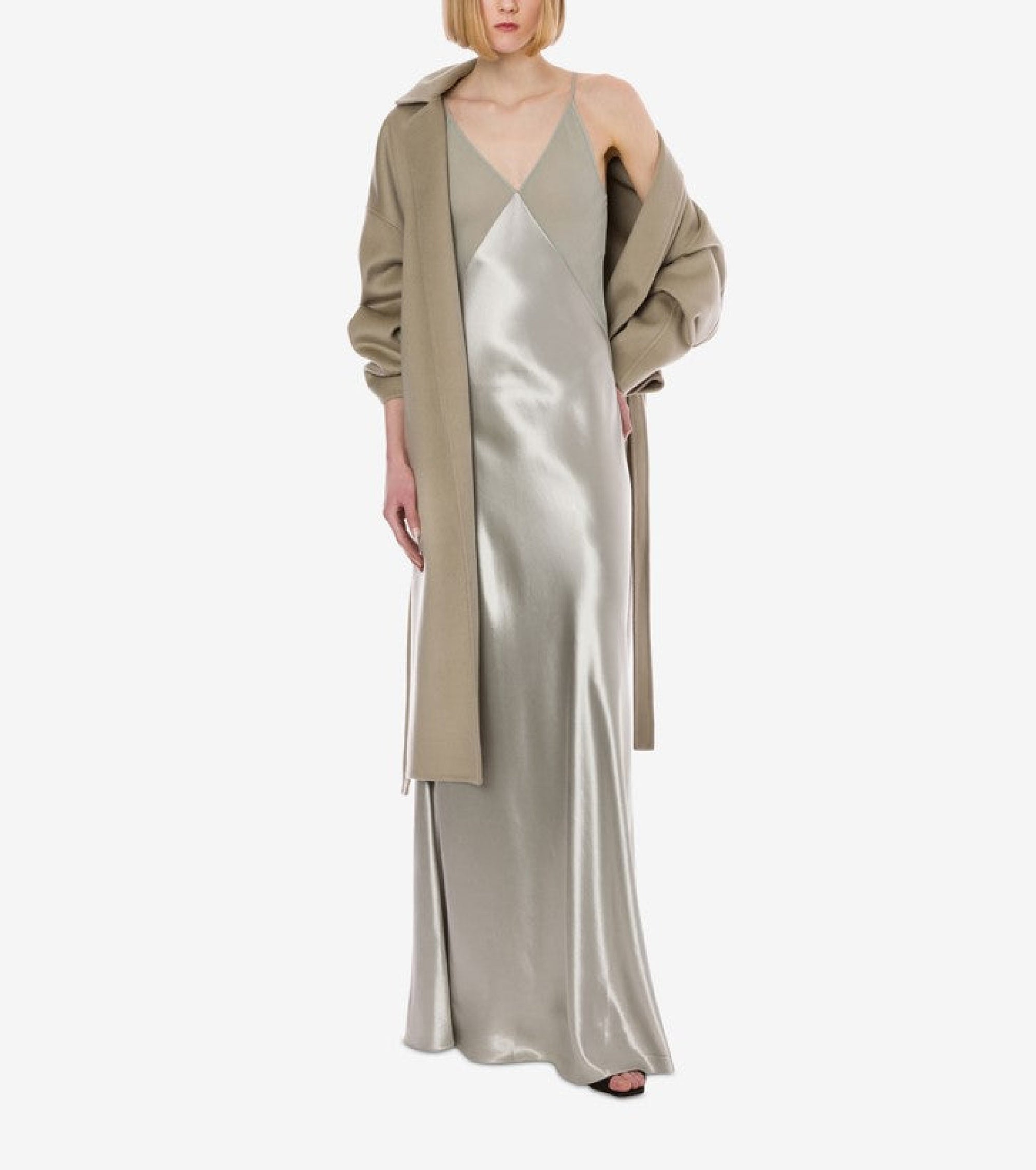 Robe longue en satin brillant - Ice Grey