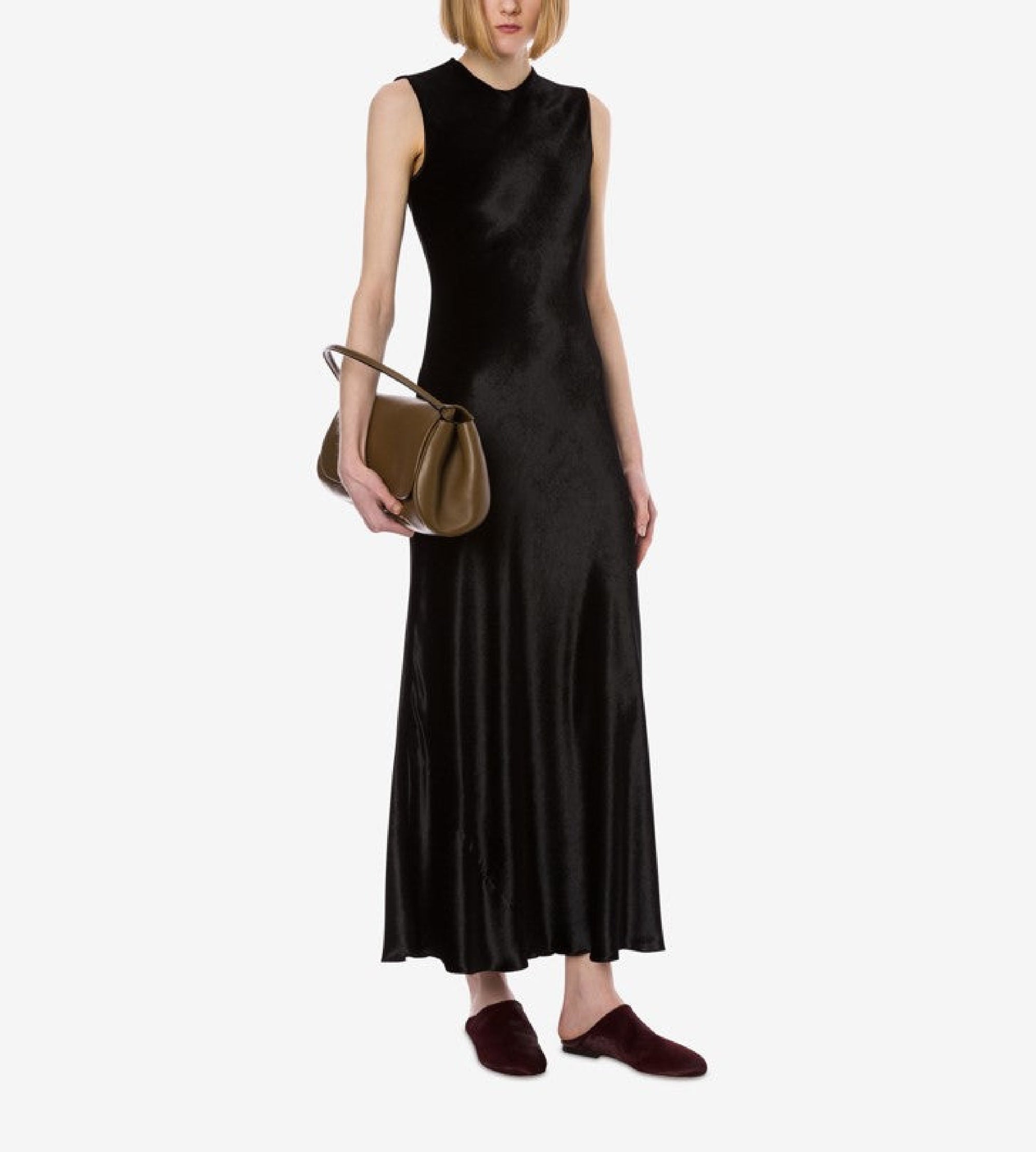 Sleeveless velvet midi dress - Black