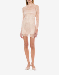 Robe courte en dentelle avec franges perlées - Pink