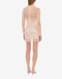 Robe courte en dentelle avec franges perlées - Pink