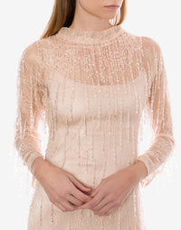 Robe courte en dentelle avec franges perlées - Pink