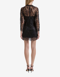 Robe courte en dentelle avec franges perlées - Black