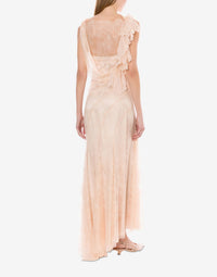 Robe longue en dentelle avec volants sur le dos ouvert - Pink