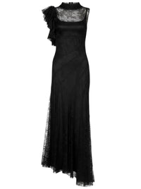 Robe longue en dentelle avec volants sur le dos ouvert - Black