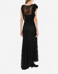 Robe longue en dentelle avec volants sur le dos ouvert - Black