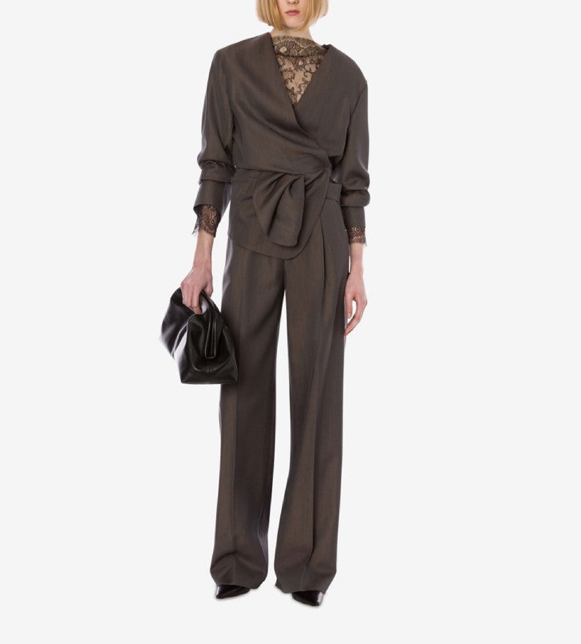 Veste de tailleur en laine nouée et scintillante - Grey
