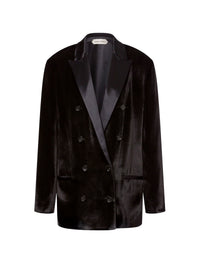 Double breasted shiny velvet blazer - Black