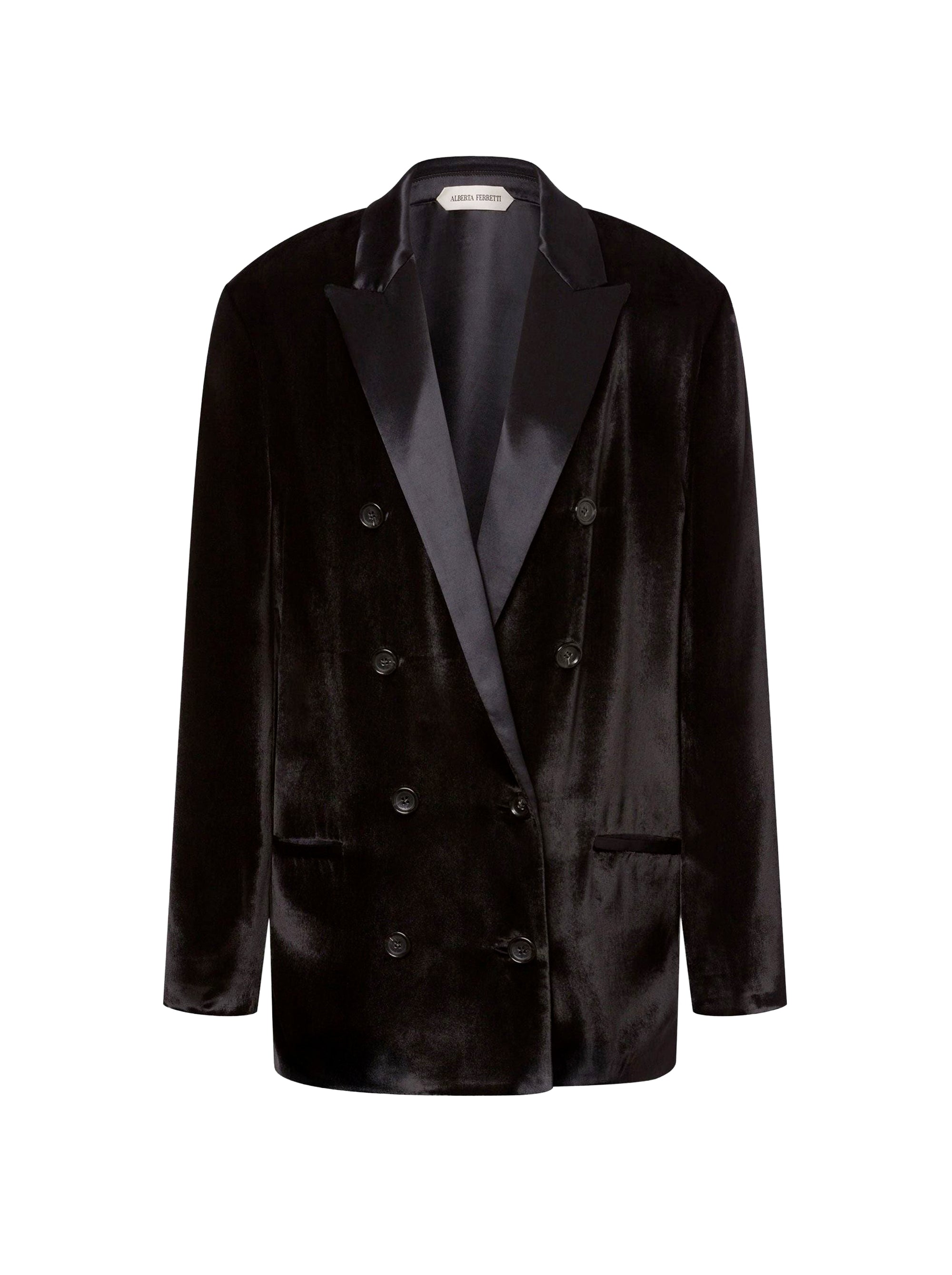 Double breasted shiny velvet blazer - Black