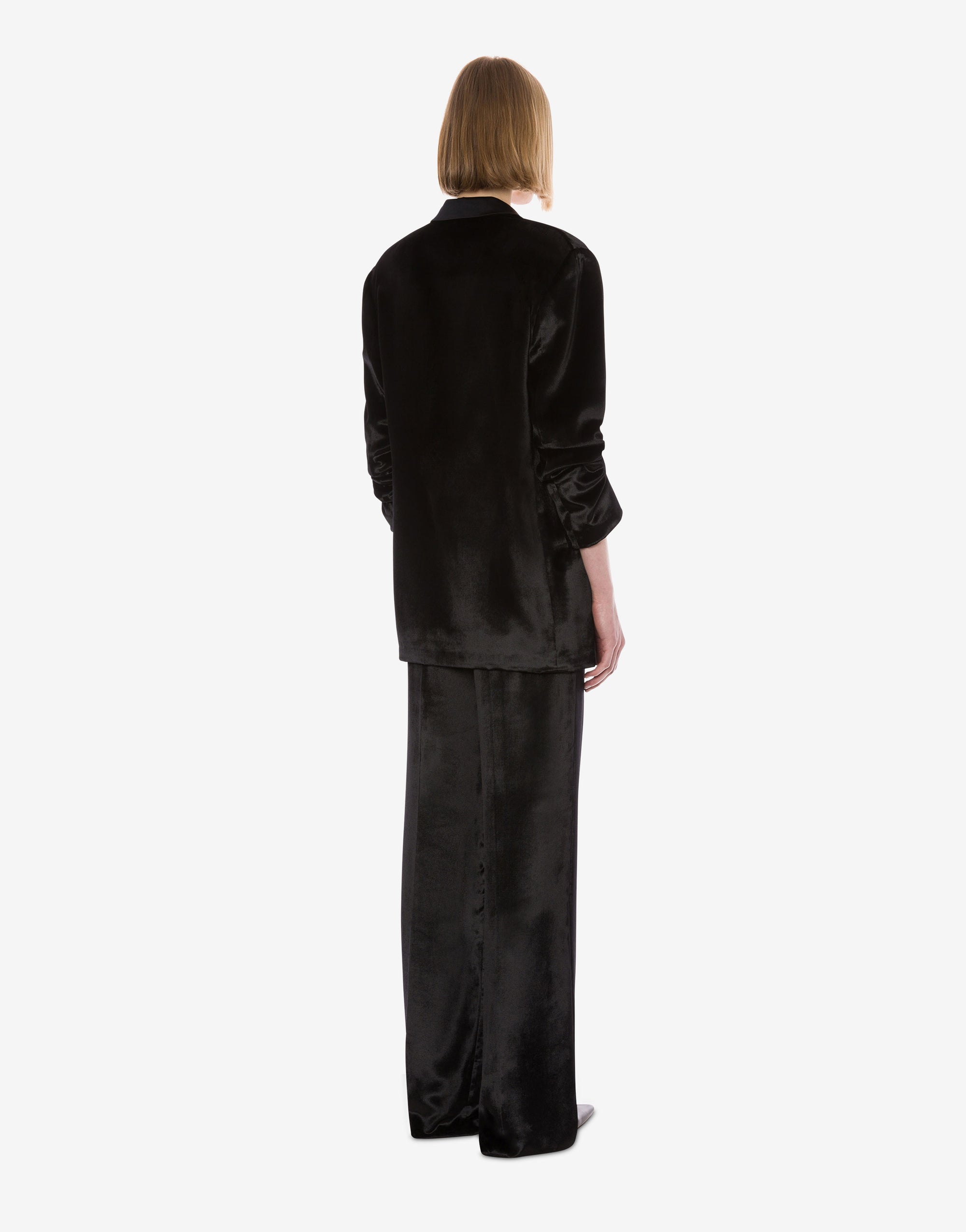 Double breasted shiny velvet blazer - Black