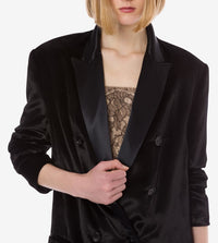 Double breasted shiny velvet blazer - Black