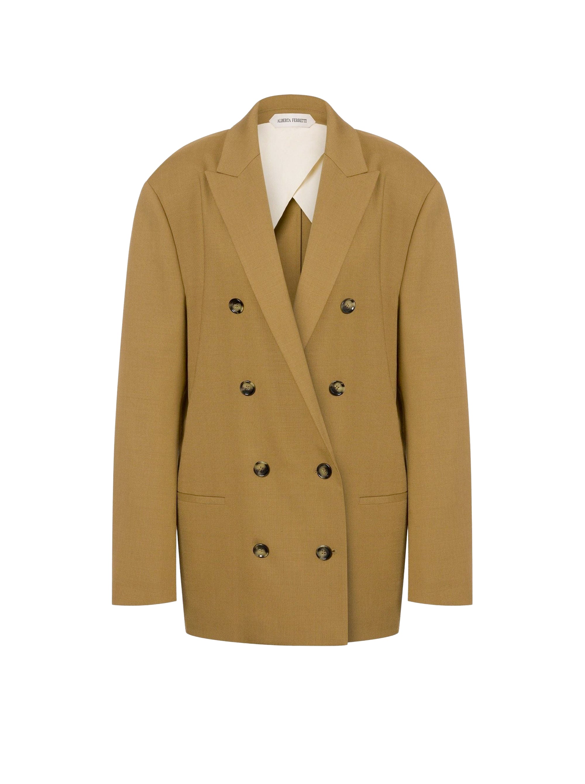 Wool blend double breasted blazer - Beige