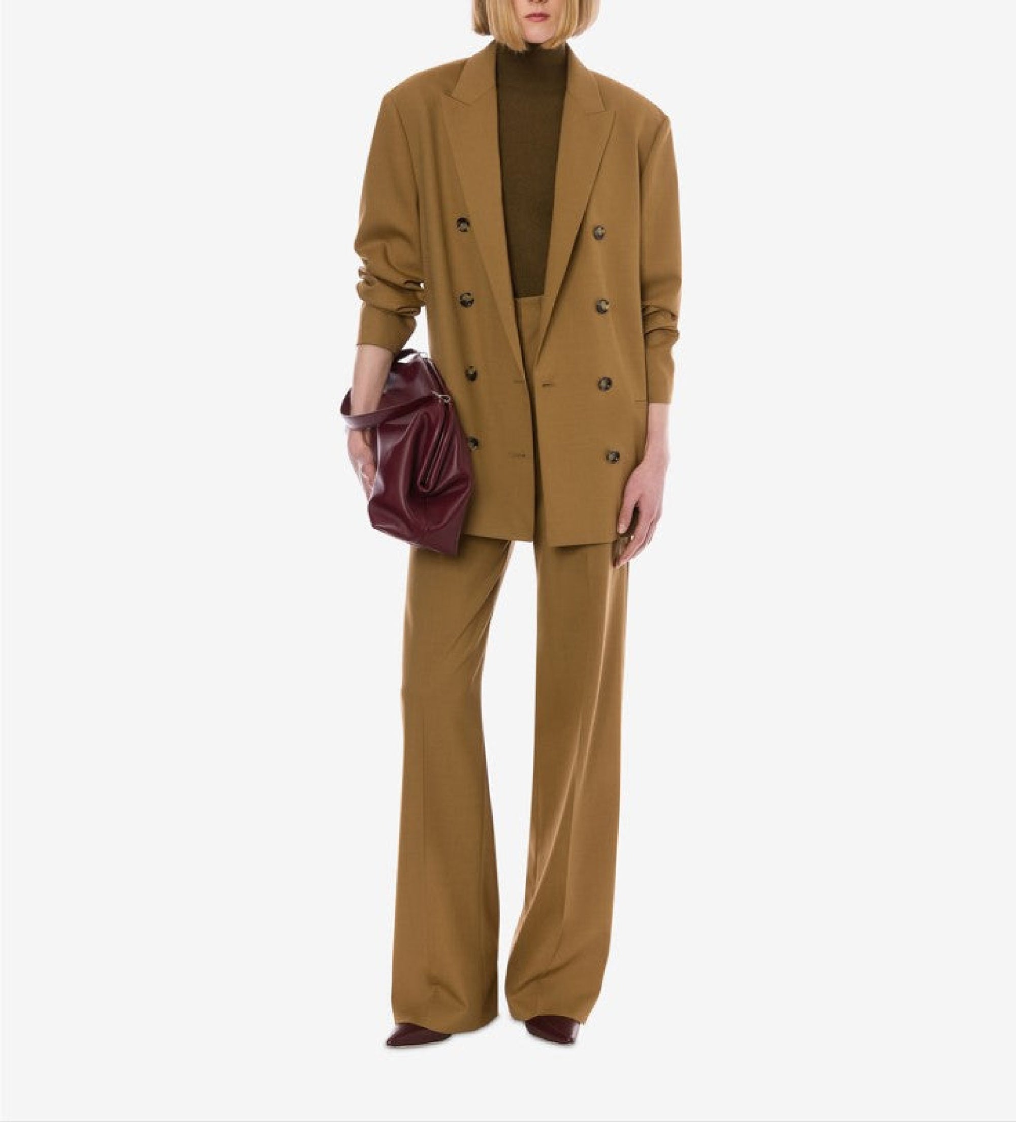 Wool blend double breasted blazer - Beige