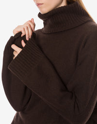 Pull col roulé en laine et soie - Brown