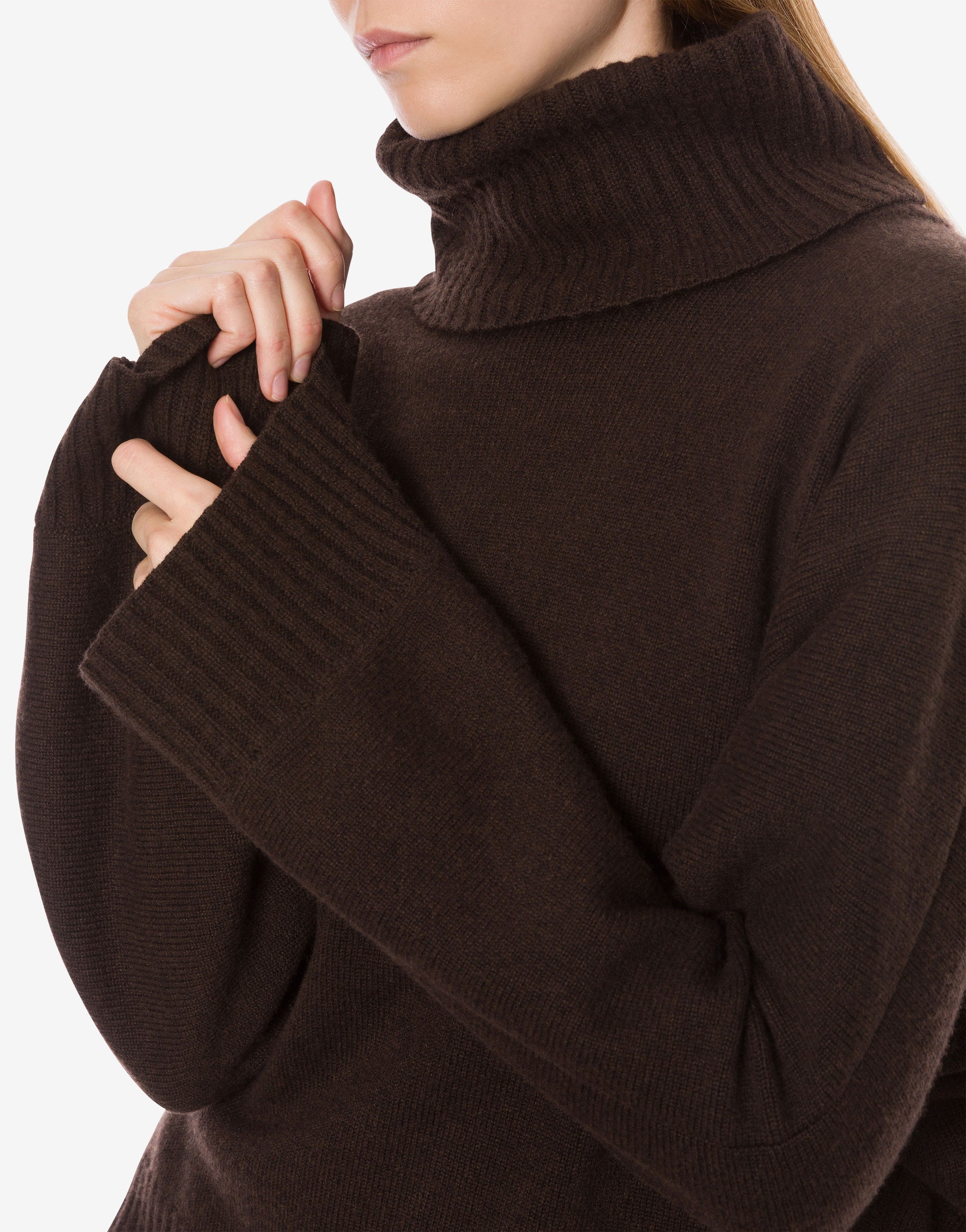 Pull col roulé en laine et soie - Brown