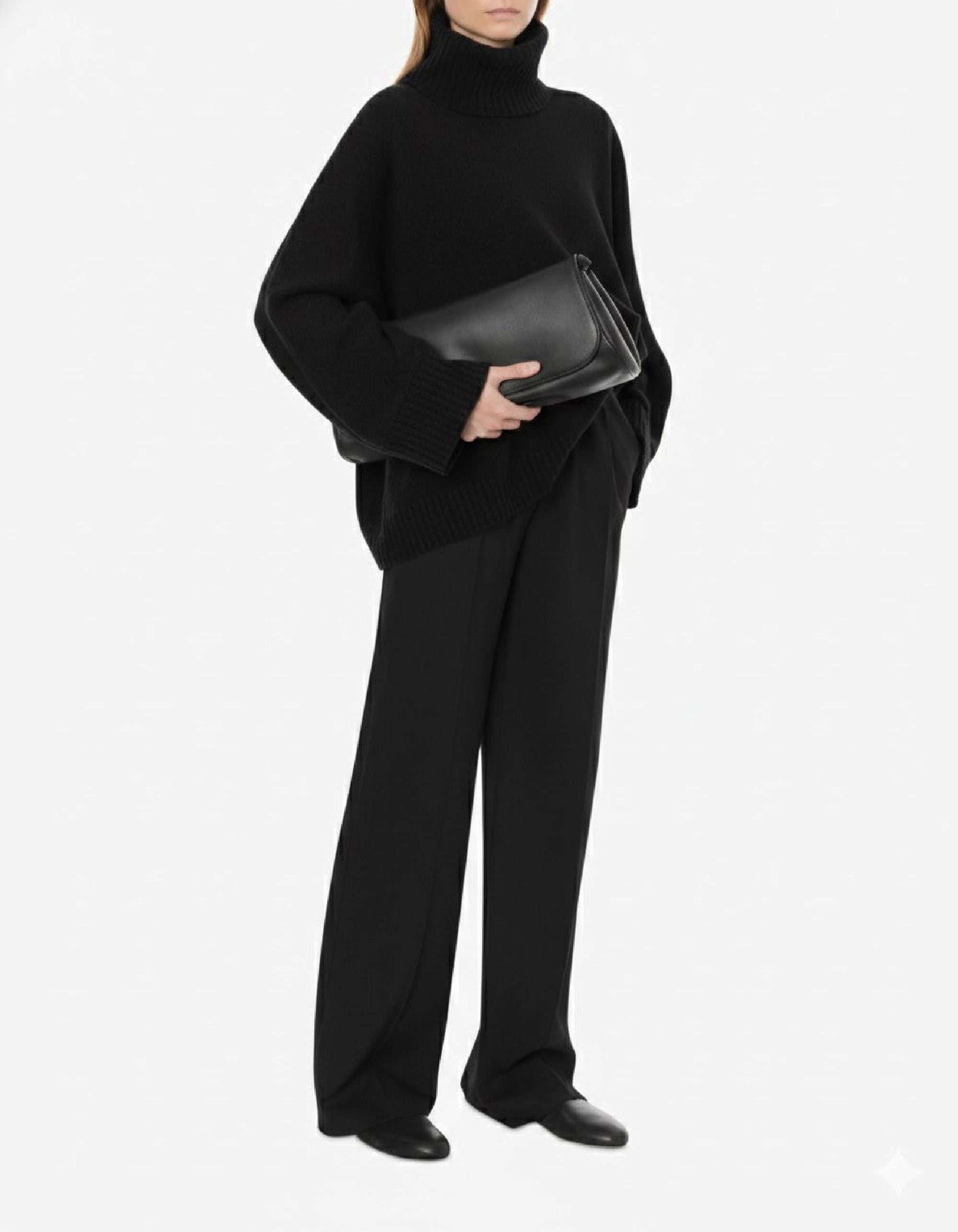 Pull col roulé en laine et soie - Black