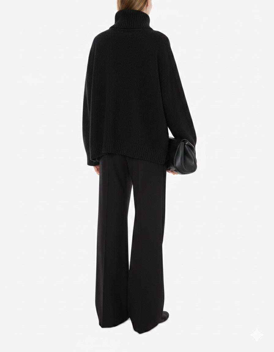 Pull col roulé en laine et soie - Black