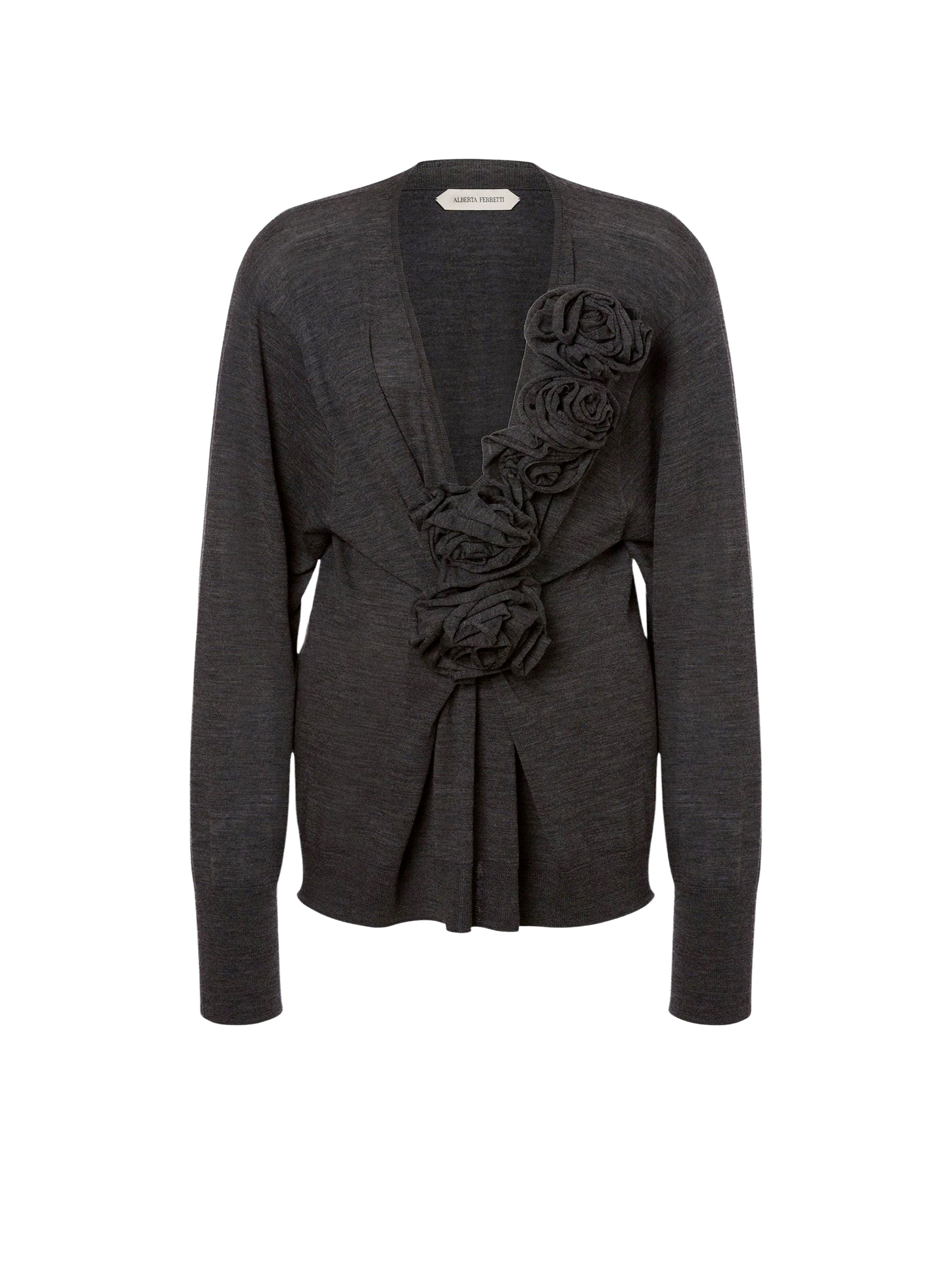 Pull en laine avec broderies florales - Grey
