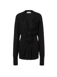 Pull en laine avec broderies florales - Black