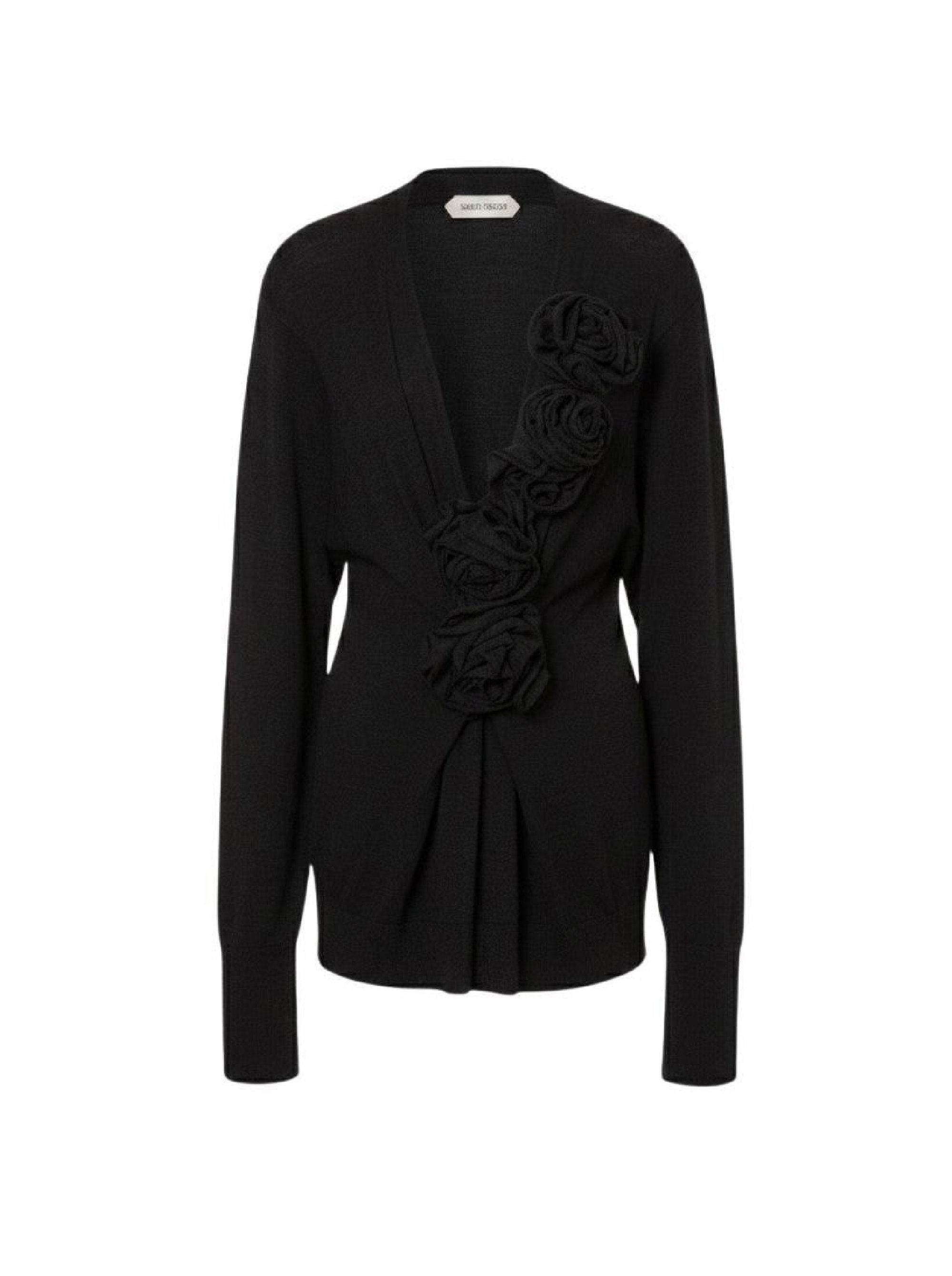 Pull en laine avec broderies florales - Black