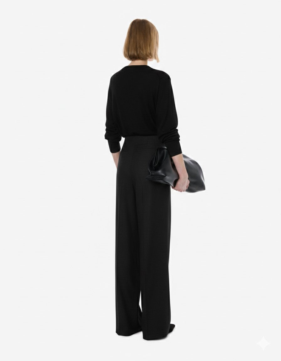 Pull en laine avec broderies florales - Black