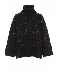 Pull col roulé en maille orné de perles en laine - Black