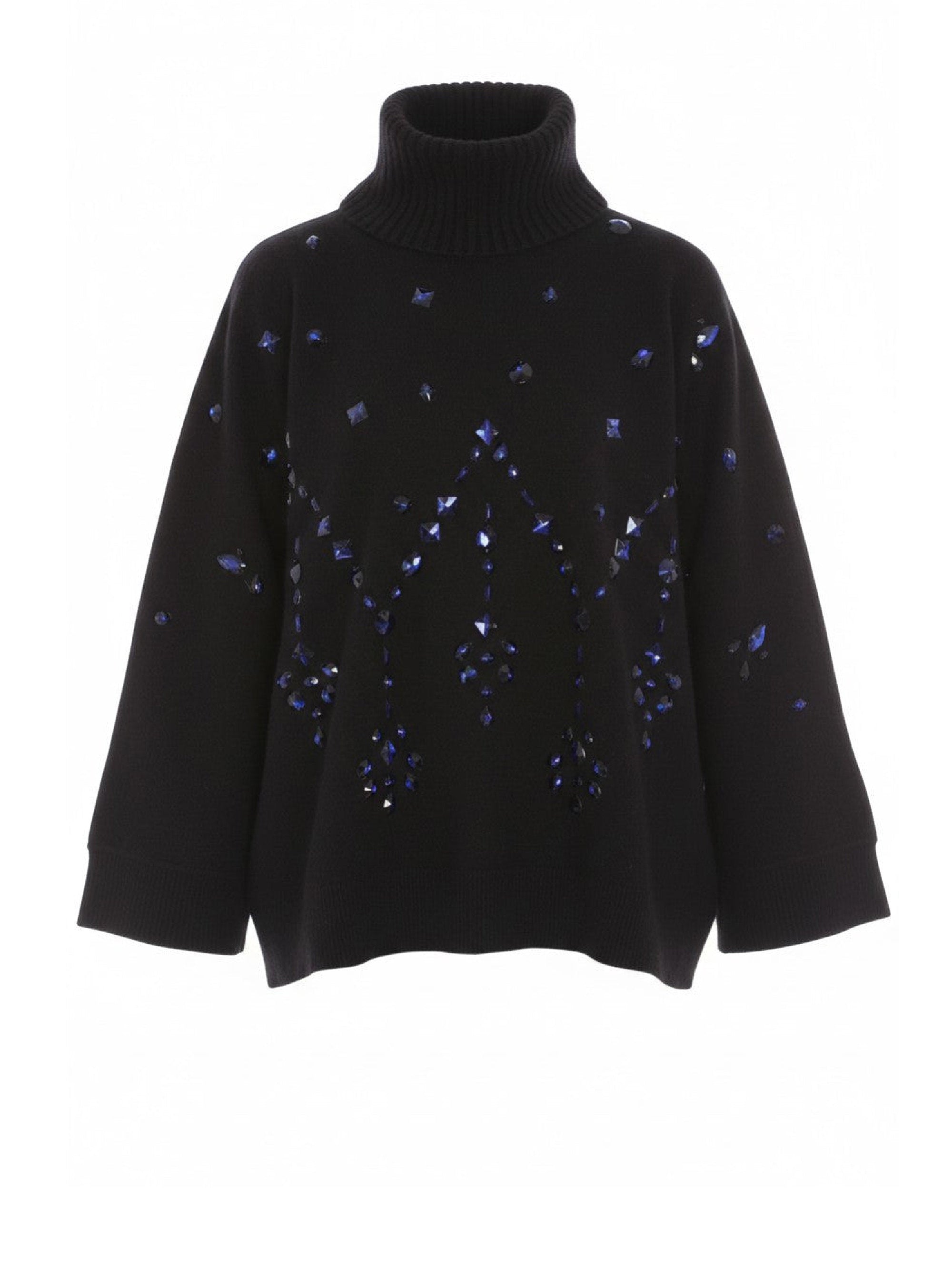 Pull col roulé en maille orné de perles en laine - Black