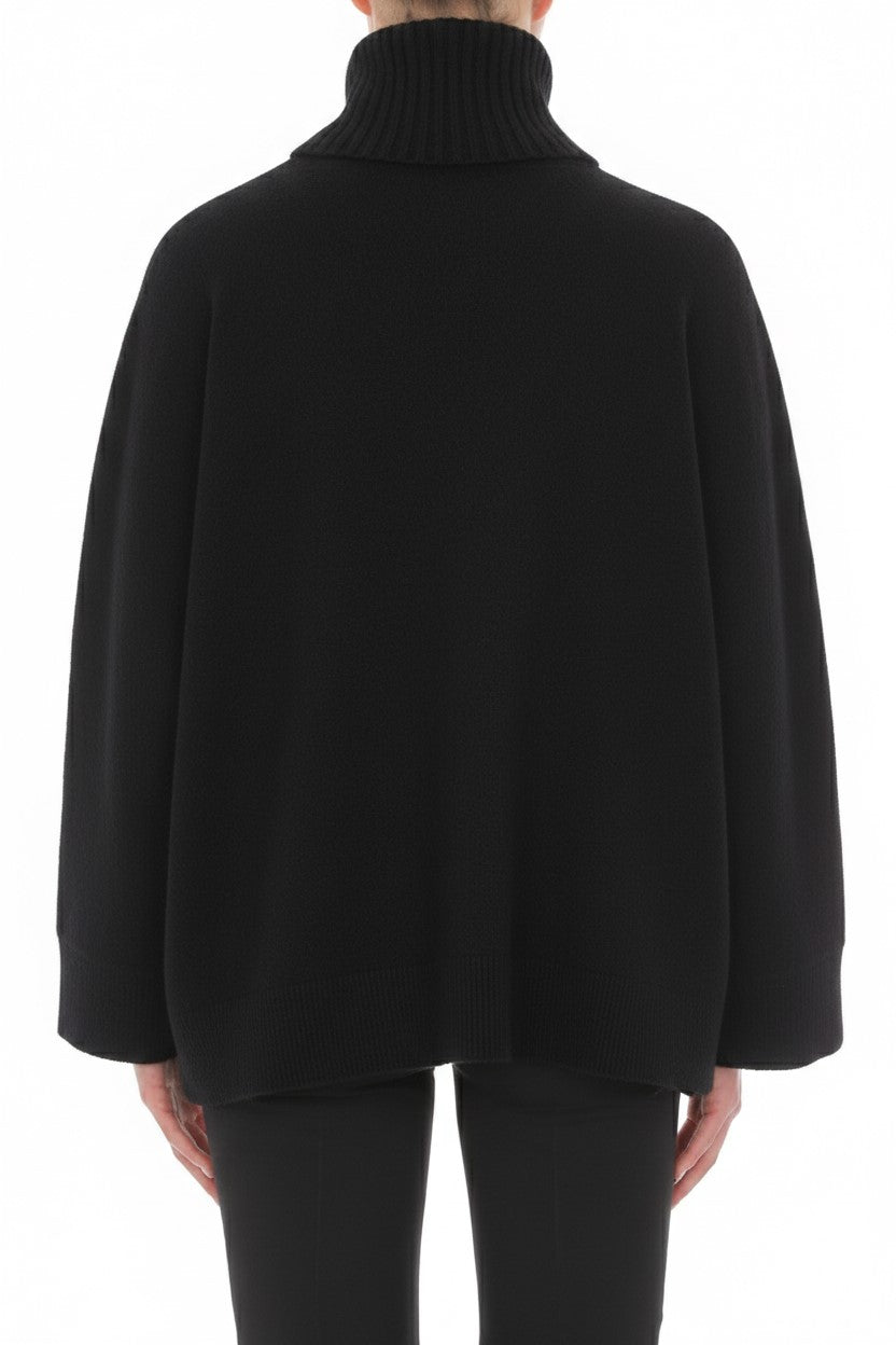 Pull col roulé en maille orné de perles en laine - Black