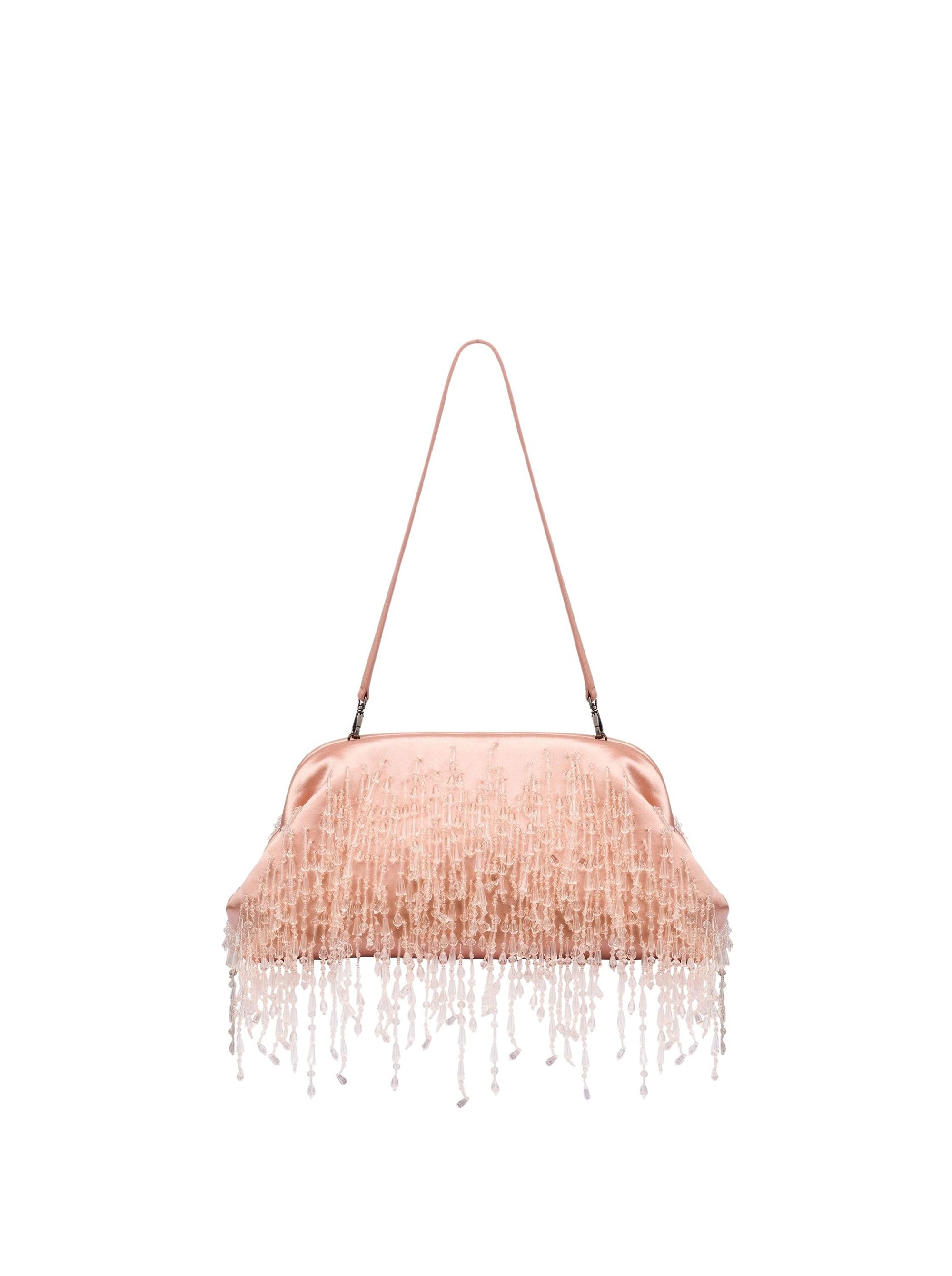 Sac en soie mélangée avec franges perlées - Pink