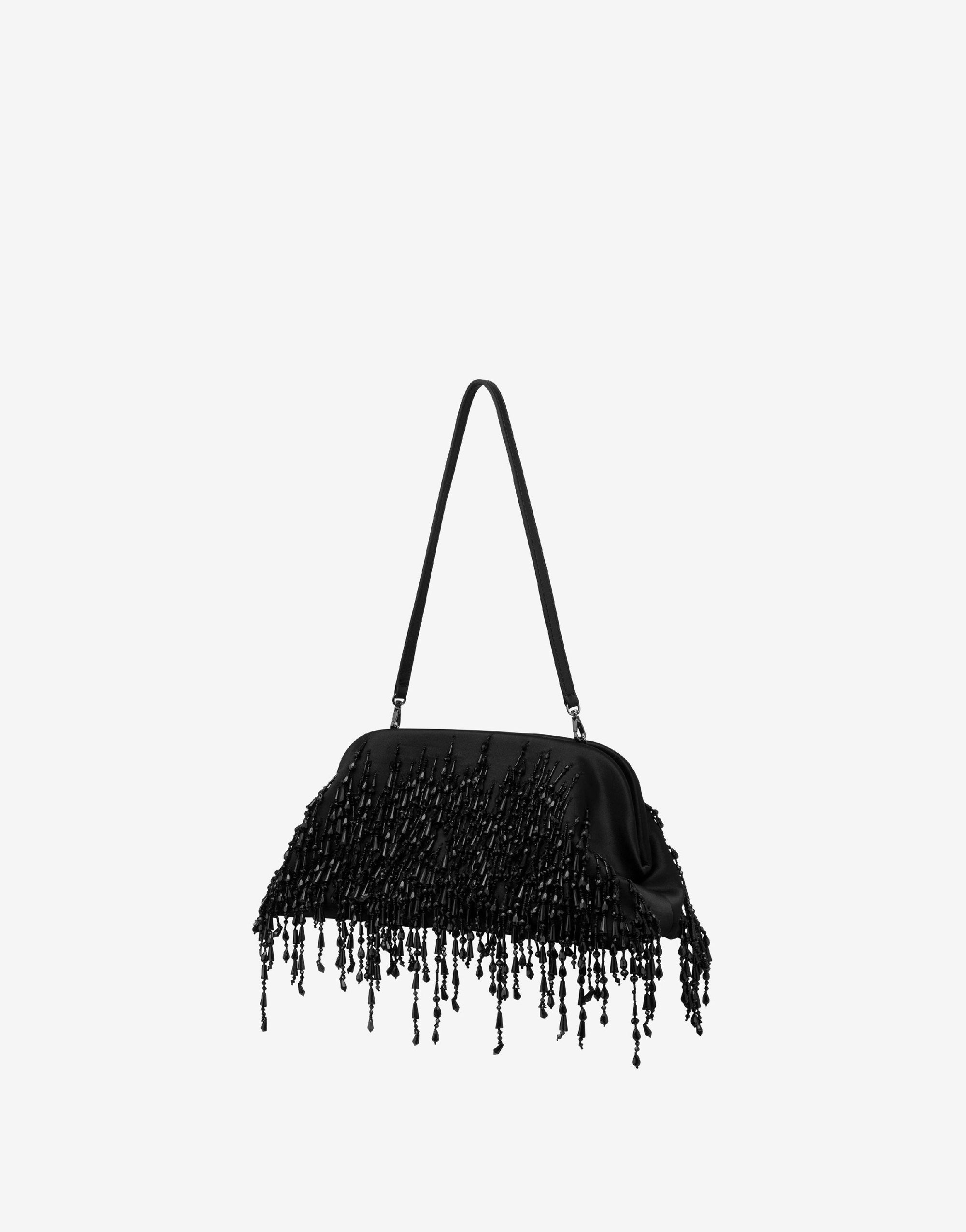 Sac en soie mélangée avec franges perlées - Black