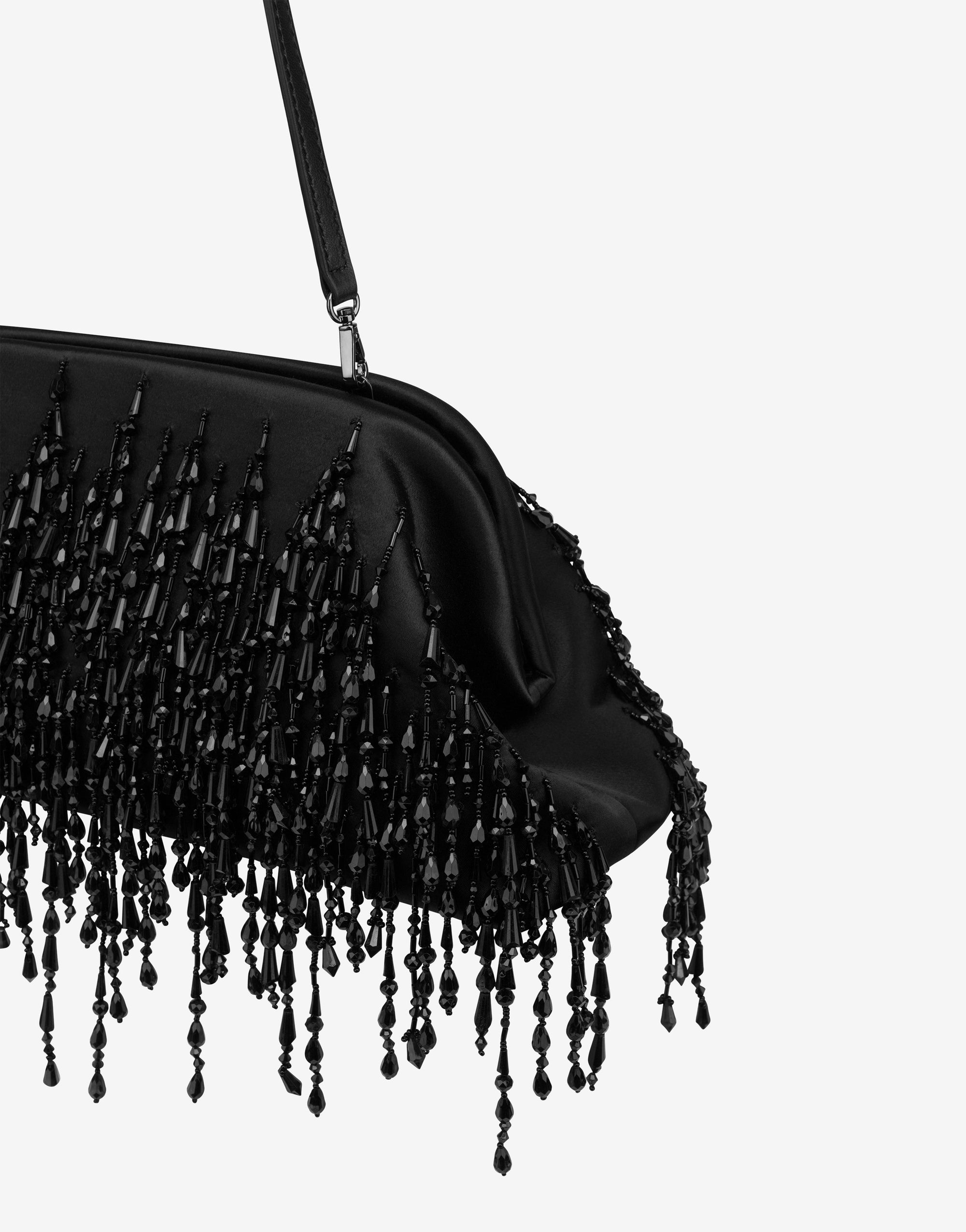 Sac en soie mélangée avec franges perlées - Black