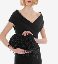 Sac en soie mélangée avec franges perlées - Black