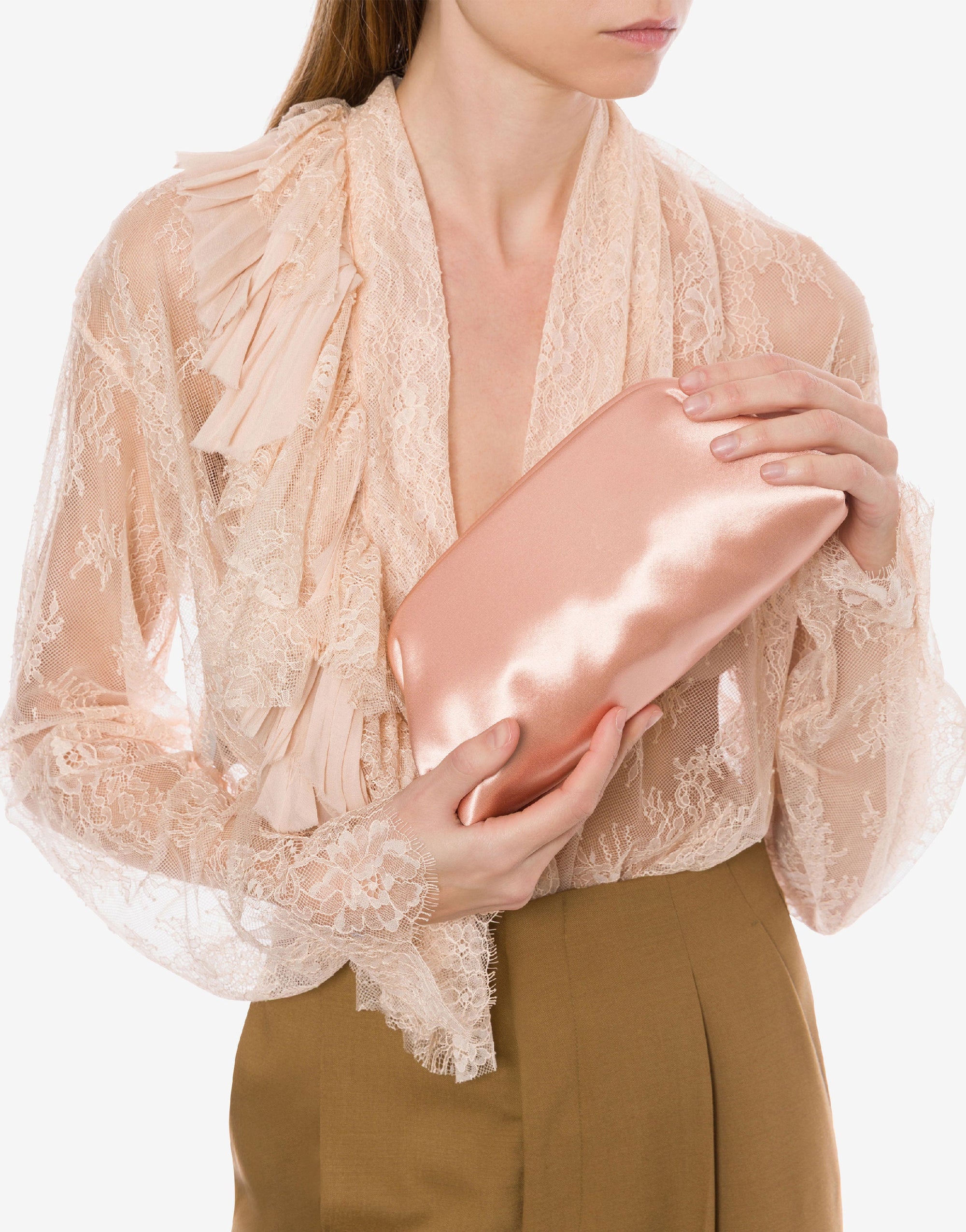 Mini shiny satin clutch bag - Pink