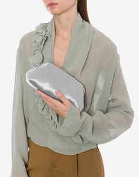 Mini pochette en satin brillant - Ice Grey