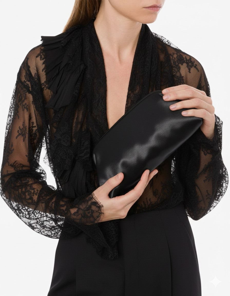 Mini pochette en satin brillant - Black