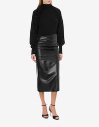 Jupe midi en daim plongé - Black