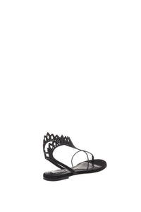Sandale Plate Couronne Ornée de Cristaux - Black