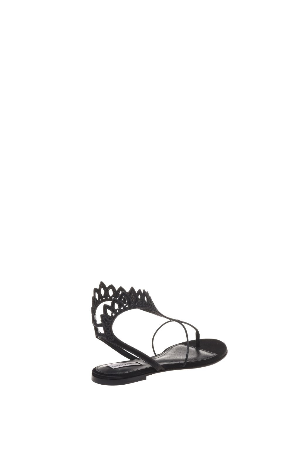 Sandale Plate Couronne Ornée de Cristaux - Black