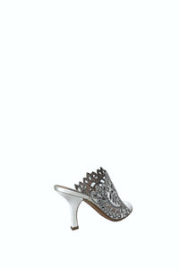 Mules en satin avec broderie anglaise - White