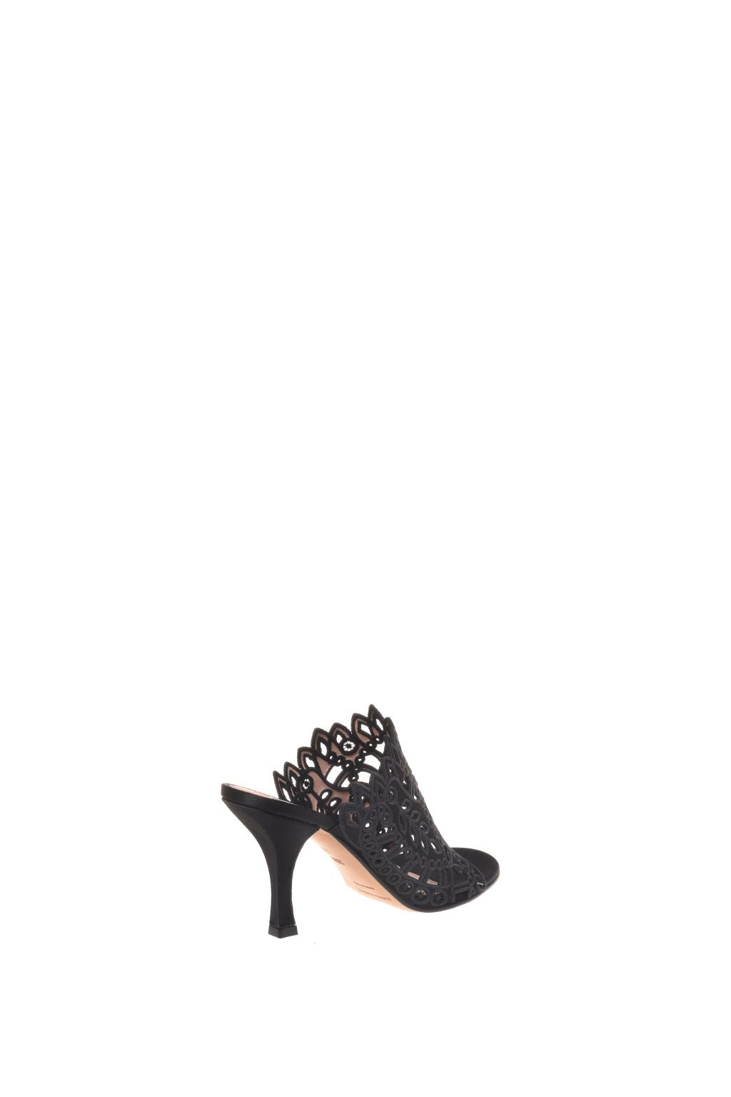 Mules en satin avec broderie anglaise - Black
