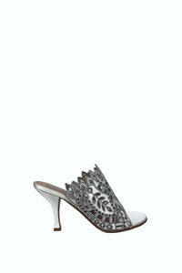Mules en satin avec broderie anglaise - White