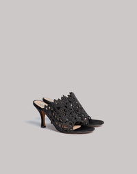 Mules en satin avec broderie anglaise - Black